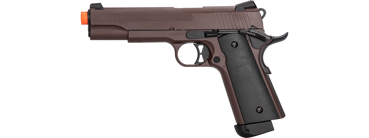 Double Bell M1911 CO2 Blowback Airsoft Pistol [Polymer] (CRIMSON BROWN) - Click Image to Close