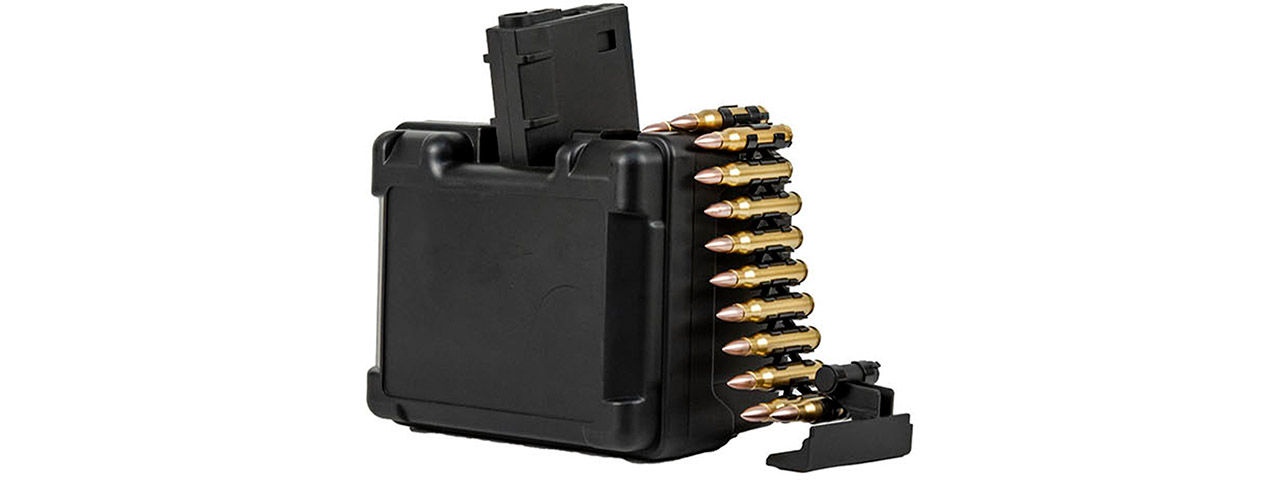 JG Golden Eagle MCR LMG 2600rds Magazine Drum w/ Dummy Rem 223 Belt - Click Image to Close