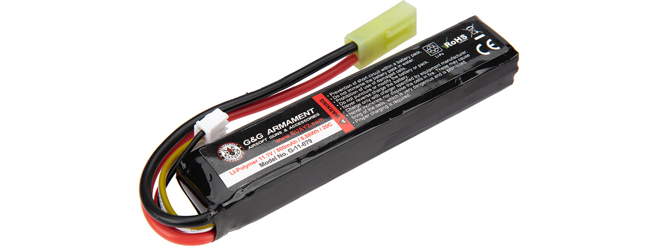 G&G 20C 11.1V 800mAh Li-Po Battery (For M4/M16 Stock Tube) - Click Image to Close