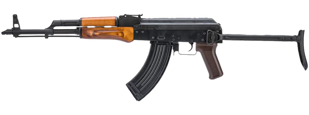 LCT AKMS Steel AK Airsoft AEG Rifle w/ Under Folding Stock (Color: Black & Wood) - Click Image to Close