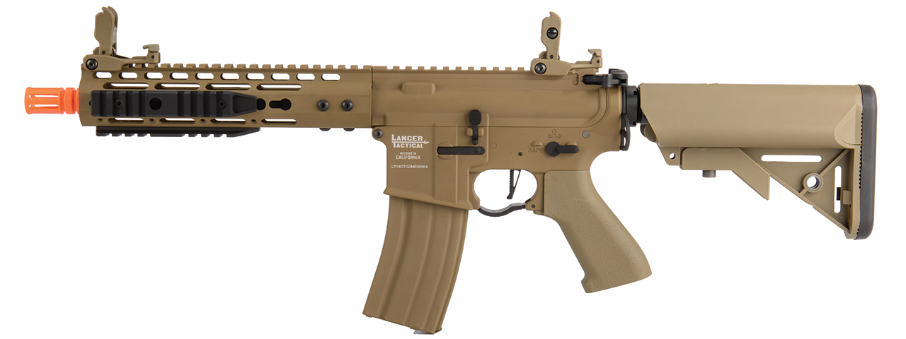 Lancer Tactical Proline 9" KeyMod Railed Airsoft AEG Rifle with Picatinny Rail Segments (Color: Tan) - Click Image to Close