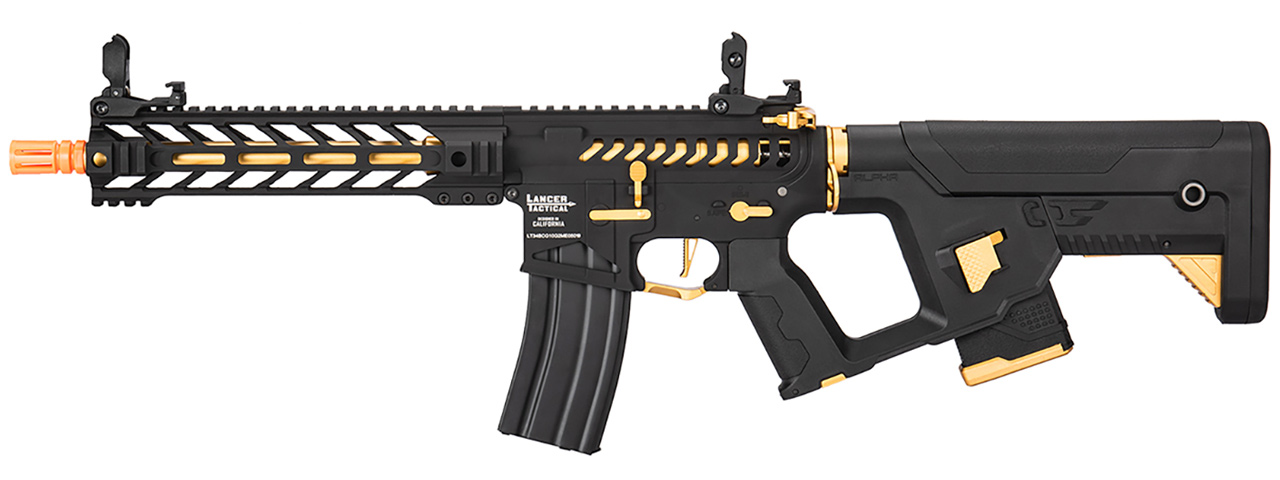 Lancer Tactical Enforcer BATTLE HAWK 10" Skeleton AEG w/ Alpha Stock, Gold - Click Image to Close