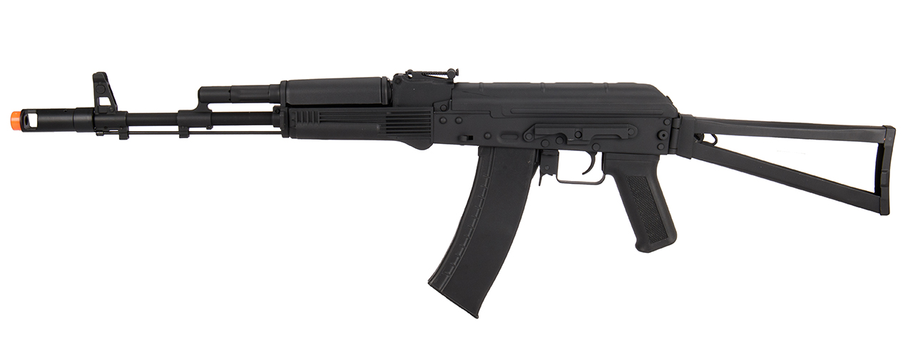 Lancer Tactical AK-Series AK-74M AEG Airsoft Rifle w/ Skeleton Foldable Stock (Black) - Click Image to Close