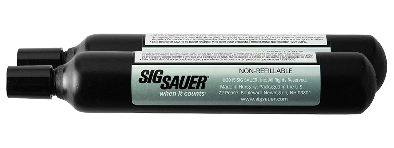 Sig Sauer 90g CO2 Cylinders for Airgun, Paintball, Airsoft (Pack of 2) - Click Image to Close