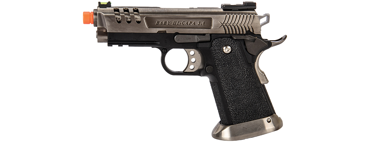 WE-Tech Hi-Capa 3.8 Deinonychus Full Auto Gas Blowback Pistol (Silver) - Click Image to Close