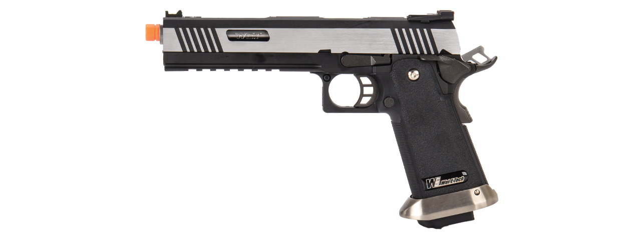 WE-Tech Hi-Capa 6" IREX Competition Full Auto Gas Blowback Airsoft Pistol (Black / Silver) - Click Image to Close