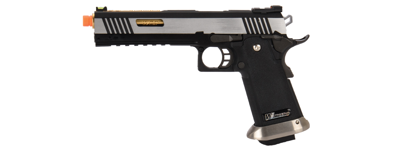 WE-Tech Hi-Capa 6" IREX Competition Full Auto Gas Blowback Airsoft Pistol (Black / Silver / Gold Barrel) - Click Image to Close