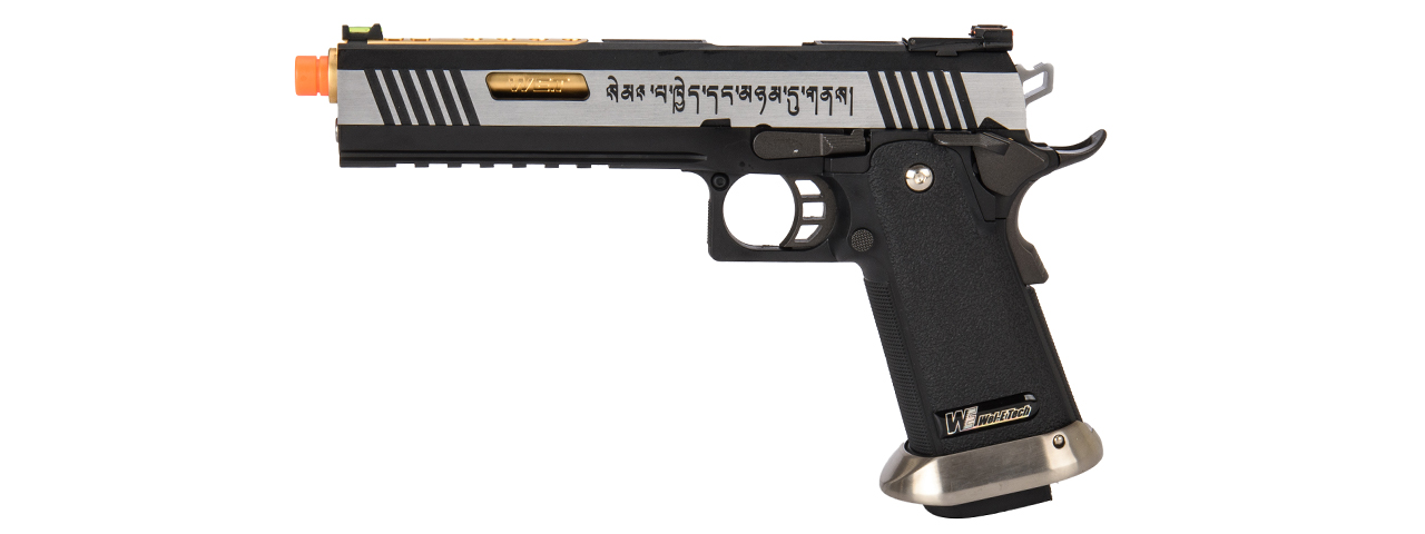 WE-Tech Hi-Capa 6" IREX Full Auto Competition GBB Airsoft Pistol (Black / Silver / Gold Barrel / With Markings) - Click Image to Close
