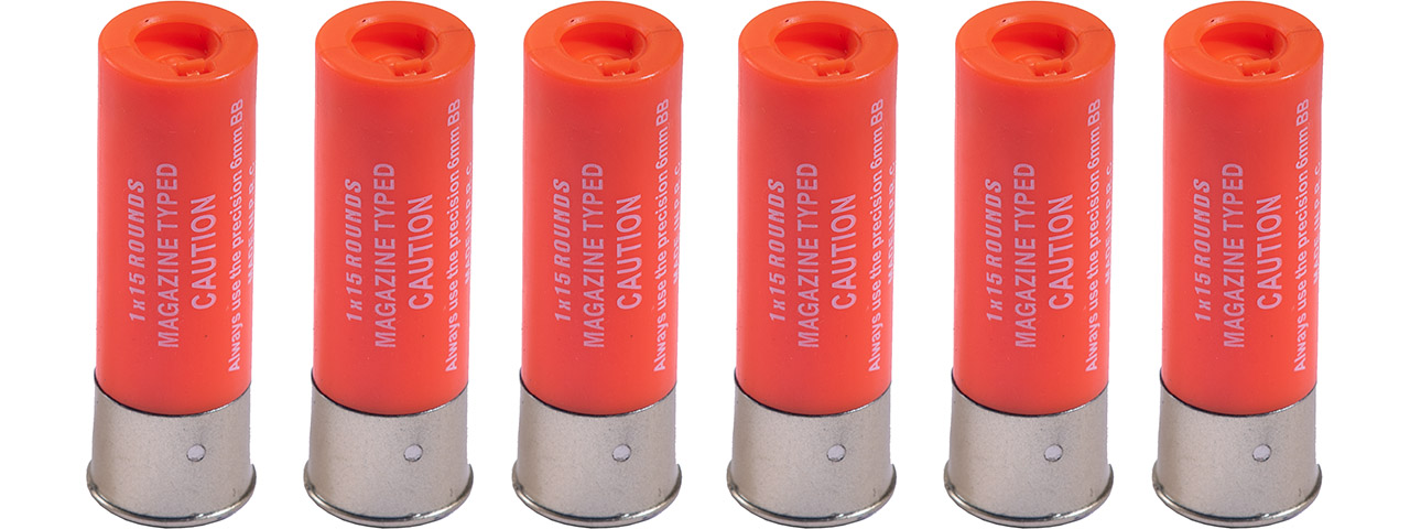G-Force 15 Round Shotgun Shells for Multi & Single-Shot Airsoft Shotguns (Color: Orange / Pack of 6) - Click Image to Close