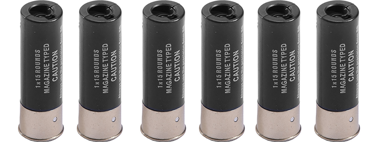 G-Force 15 Round Shotgun Shells for Multi & Single-Shot Airsoft Shotguns (Color: Black / Pack of 6) - Click Image to Close