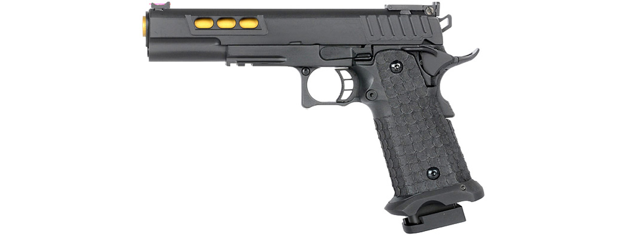 Army Armament R608 Hi-Capa Gas Blowback Airsoft Pistol w/ Gold Barrel (Color: Black) - Click Image to Close