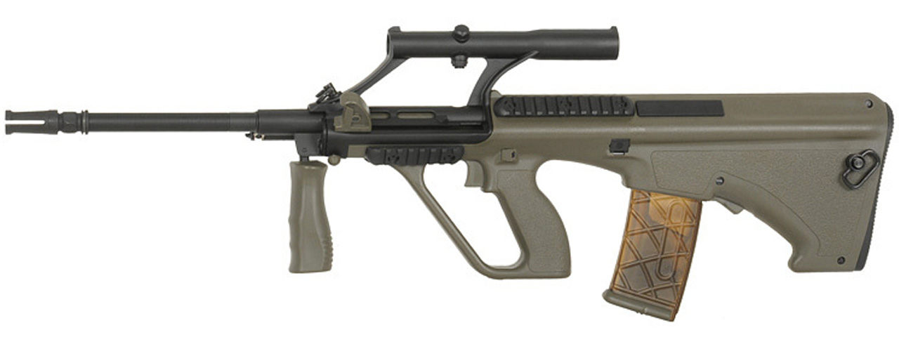 Army Armament Polymer AUG AEG Airsoft Rifle w/ Scope (Color: OD) - Click Image to Close