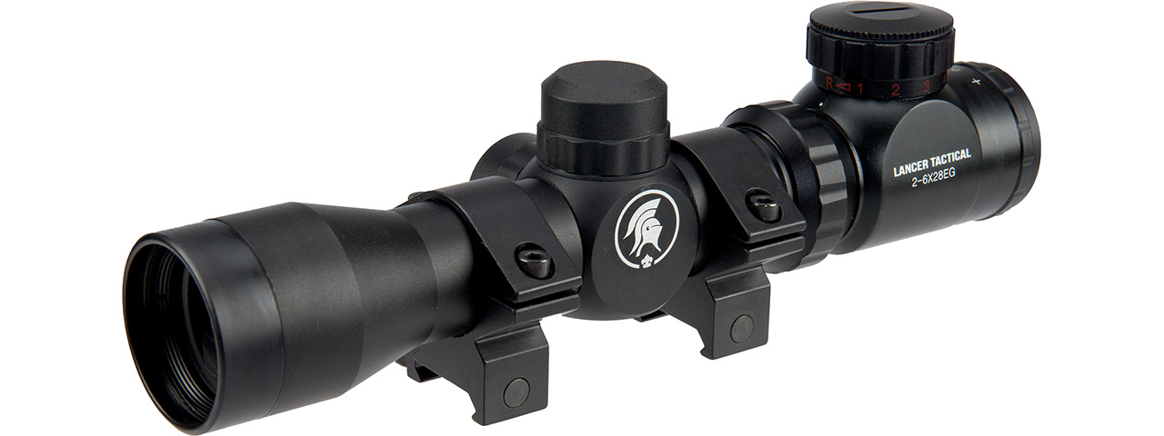 Lancer Tactical 2-6x Tactical Rifle Scope with Red/Green Illumination (Color: Black) - Click Image to Close