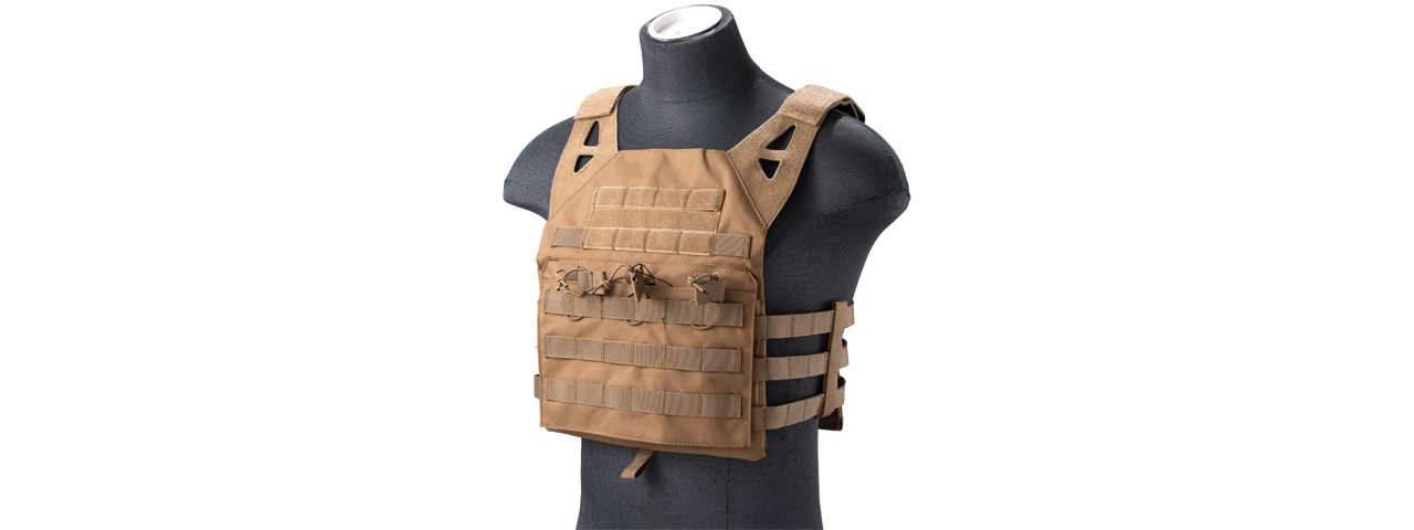 Lancer Tactical Lightweight Molle Tactical Vest with Retention Cords (Color: Tan) - Click Image to Close