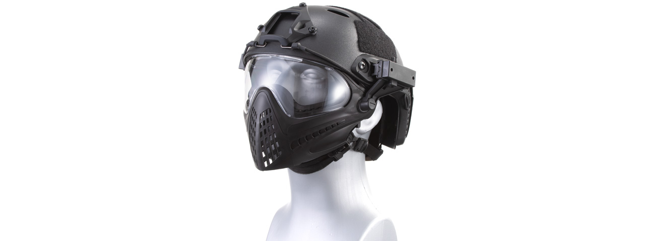 G-Force Pilot Full Face Helmet w/ Plastic Mesh Face Guard (Color: Black) - Click Image to Close