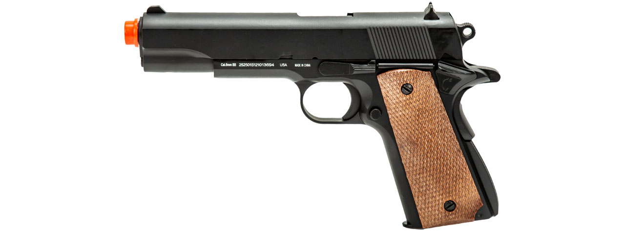 WellFire 1911-A1 Spring Powered Airsoft Pistol (Color: Black / Faux Wood) - Click Image to Close