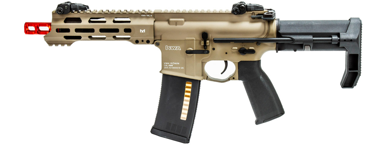 KWA Ronin Tactical AEG 2.5+ VM4 T6 PDW w/ 6" M-LOK Handguard (Color: Flat Desert Earth) - Click Image to Close