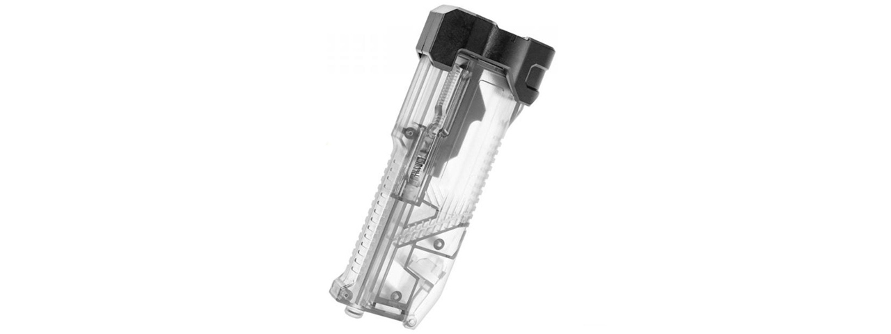 Laylax Ambidextrous Swiveling Arm High Capacity Speedloader w/ BB Bottle Spout (Color: Clear) - Click Image to Close