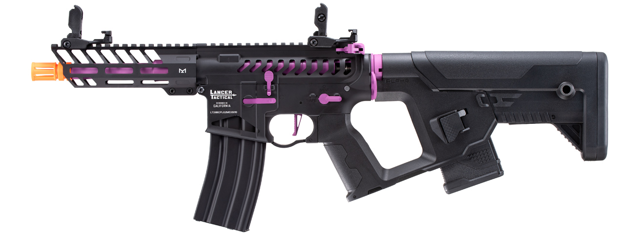 Lancer Tactical Low FPS Enforcer Needletail Skeleton M4 AEG Rifle with Alpha Stock (Color: Black & Purple) - Click Image to Close