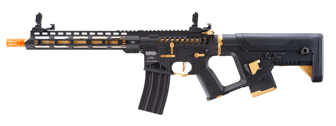 Lancer Tactical [Low FPS] Enforcer Blackbird Skeleton AEG w/ Alpha Stock (Color: Black and Gold) - Click Image to Close