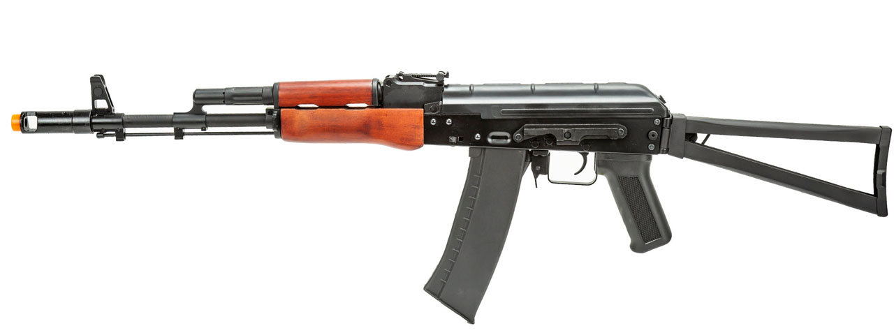 Lancer Tactical AK-Series AK-74N AEG Airsoft Rifle w/ Skeleton Folding Stock (Real Wood Furniture) - Click Image to Close