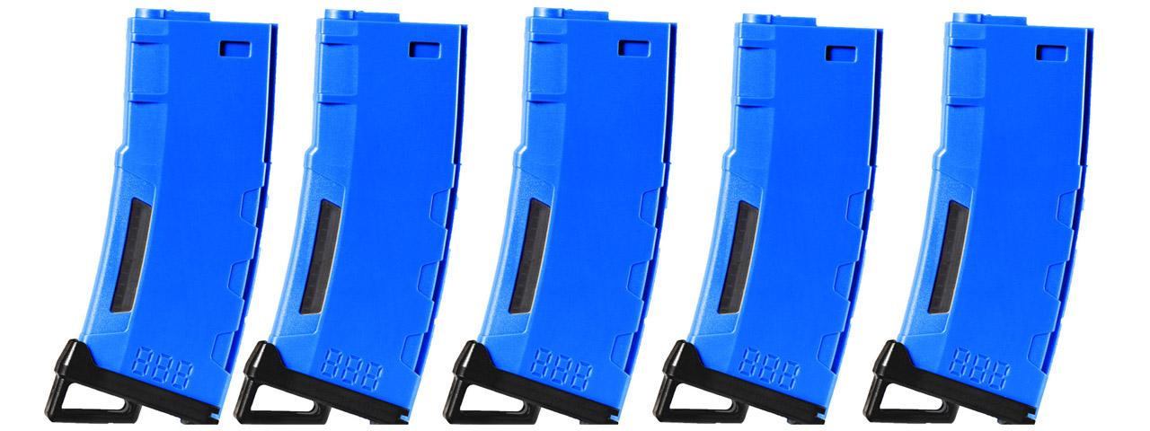 Lancer Tactical 130 Round High Speed Mid-Cap Magazine Pack of 5 (Blue) - Click Image to Close