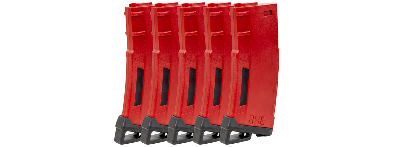 Lancer Tactical 130 Round High Speed Mid-Cap Magazine Pack of 5 (Color: Red) - Click Image to Close
