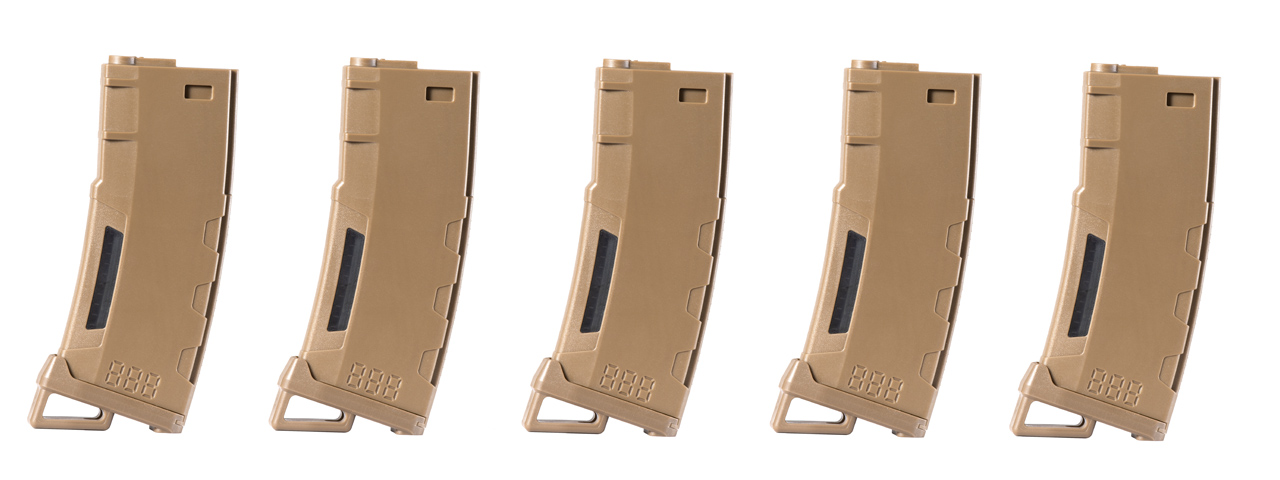 Lancer Tactical 130 Round High Speed Mid-Cap Magazine Pack of 5 (Tan) - Click Image to Close