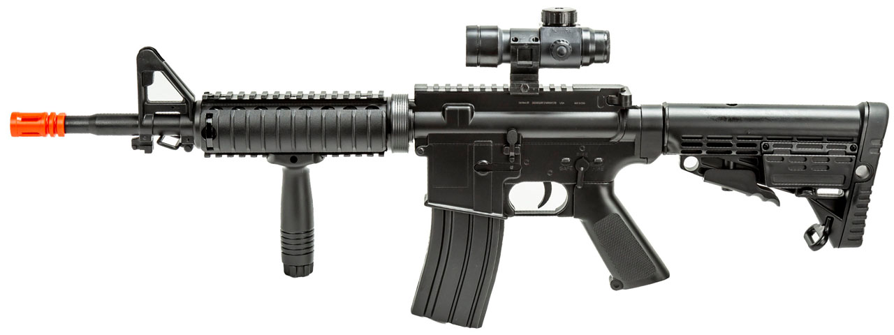 Well Fire Spring Powered Tactical M16A1 w/ Foregrip and Scope (Color: Black) - Click Image to Close