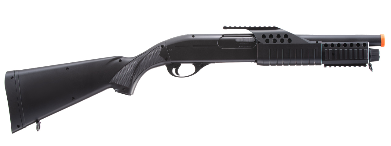 AGM Short Barrel Shell-Fed Pump Action Spring Shotgun (Color: Black) - Click Image to Close