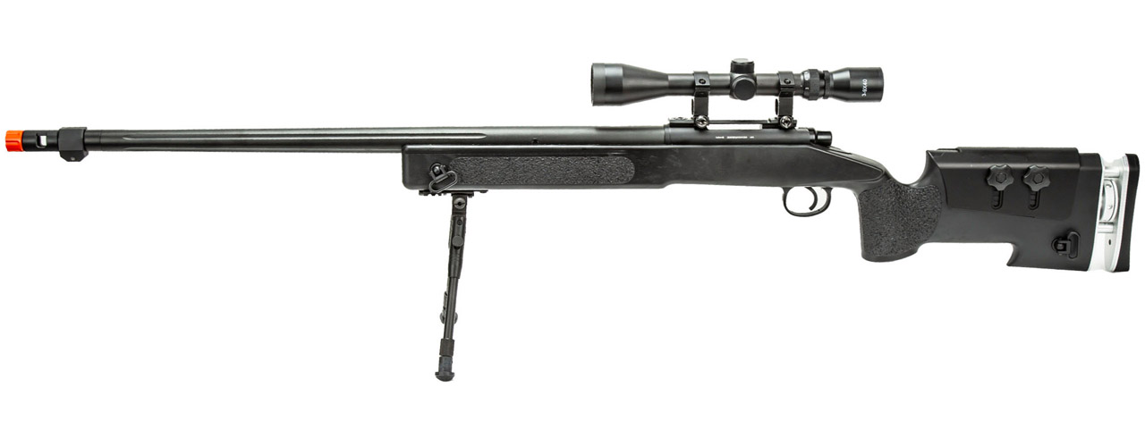 WellFire MB17BAB Bolt Action Airsoft Sniper Rifle w/ Scope and Bipod (Color: Black) - Click Image to Close
