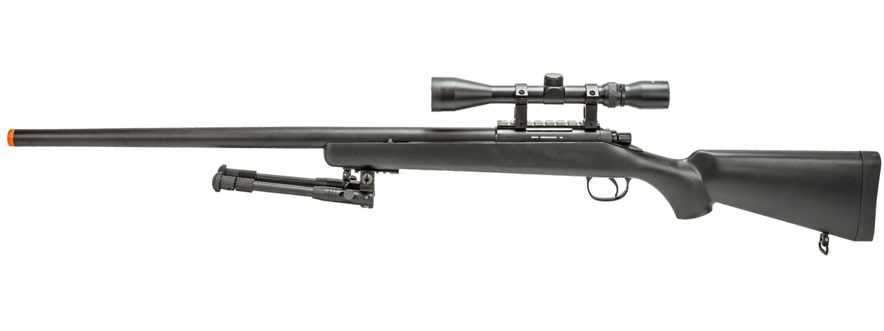 WellFire MBG23BAB Bolt Action Gas Powered Airsoft Sniper Rifle w/ Bipod and Scope (Color: Black) - Click Image to Close