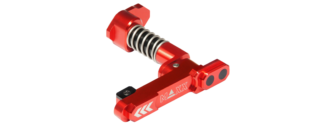 Maxx Model CNC Aluminum Advanced Magazine Release for M4/M16 Style B (Color: Red) - Click Image to Close