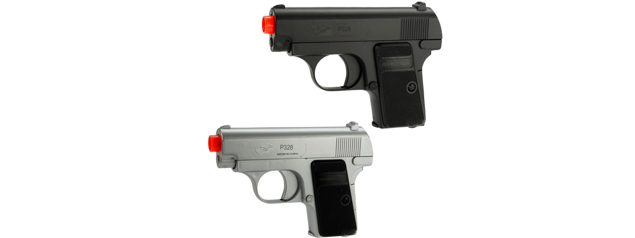 Double Eagle P328SB Dual Spring Pistol Set (Color: Black/Silver) - Click Image to Close