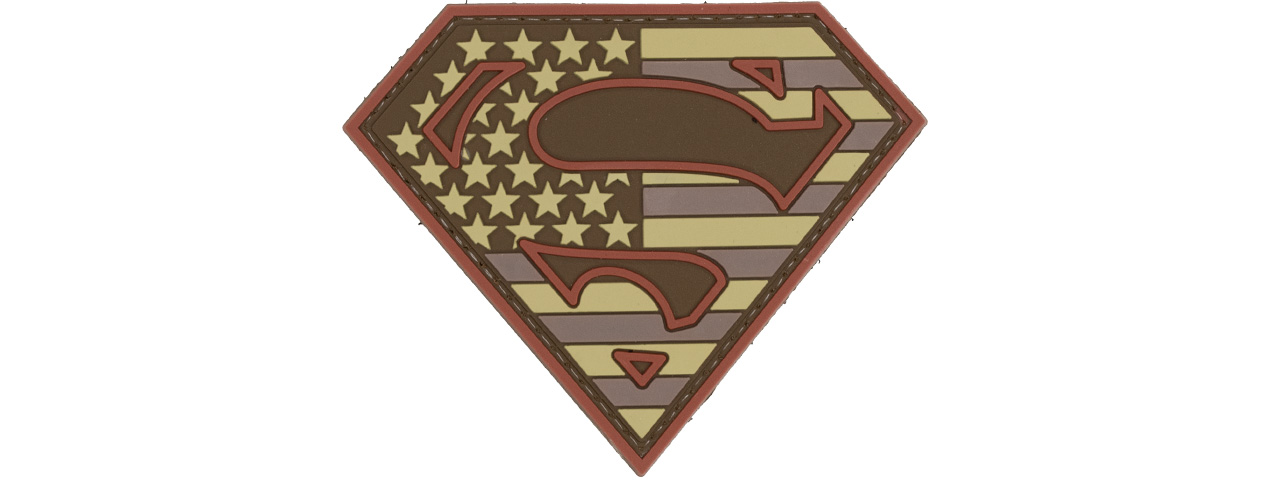US Flag Superman Shield PVC Patch (Color: Coyote Tan) - Click Image to Close