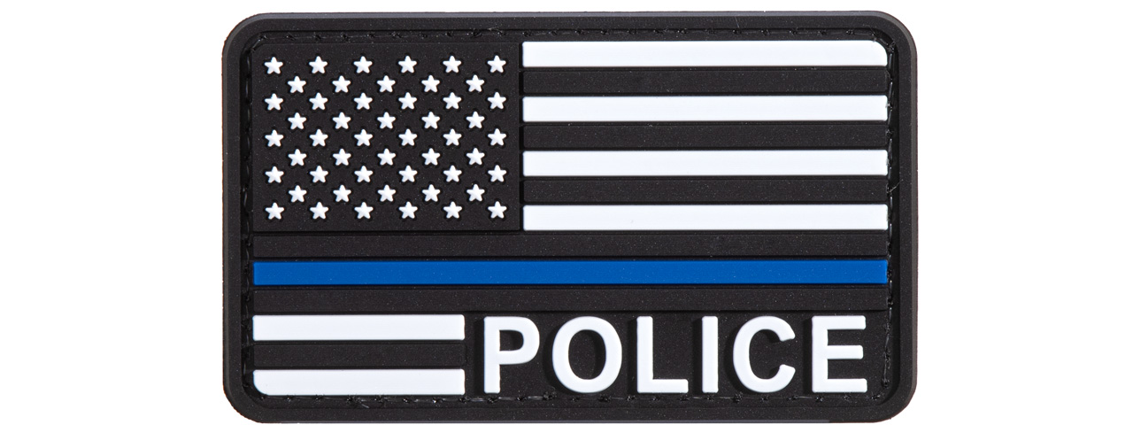 US Flag with Police Blue Line PVC Patch (Color: Black / White / Blue) - Click Image to Close
