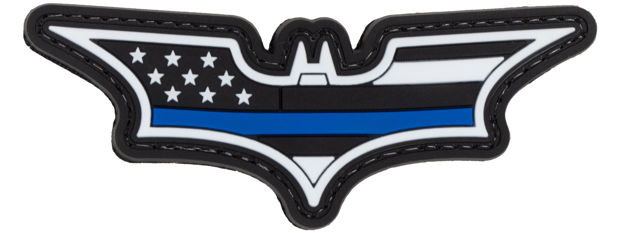 Batman US Flag PVC Patch (Color: Black and White w/ Blue Stripe) - Click Image to Close