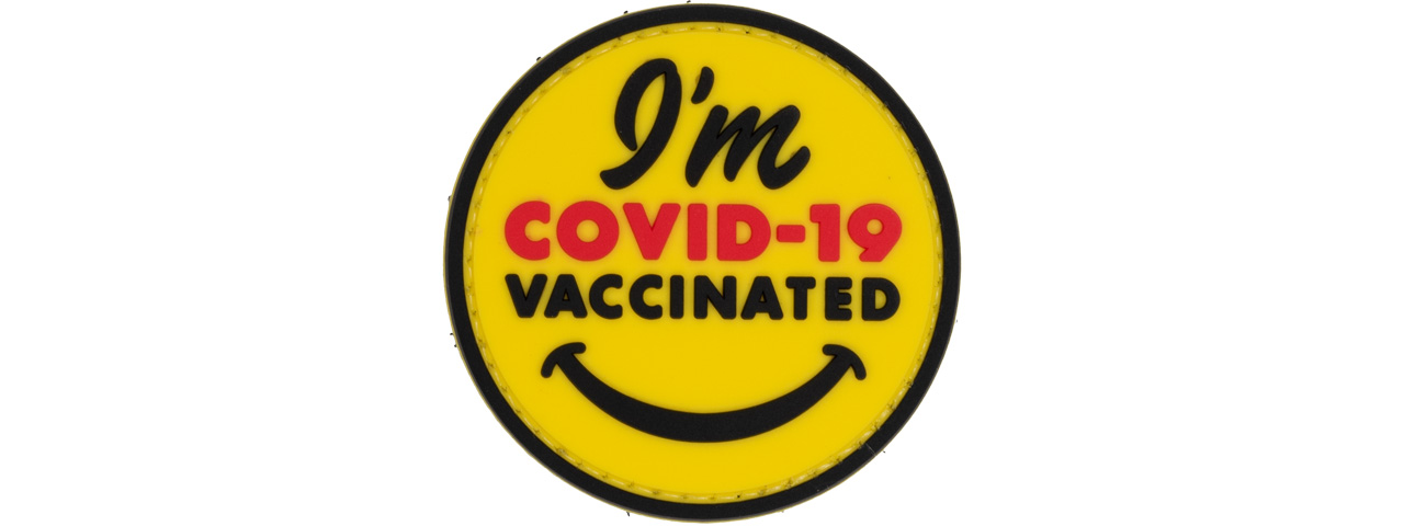 "I'm Covid-19 Vaccinated" Smiley PVC Patch (Color: Yellow) - Click Image to Close