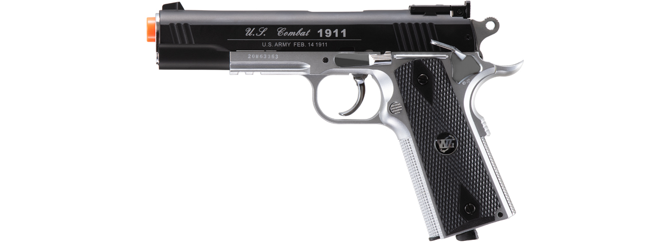 Win Gun Sport 1911 CO2 Non-Blowback Airsoft Pistol w/ Accessory Rail (Color: Black / Silver) - Click Image to Close