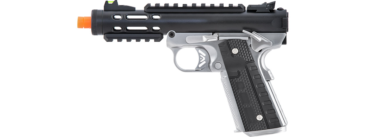 WE-Tech Galaxy 1911 Gas Blowback Airsoft Pistol (Color: Black Slide w/ Silver Lower) - Click Image to Close