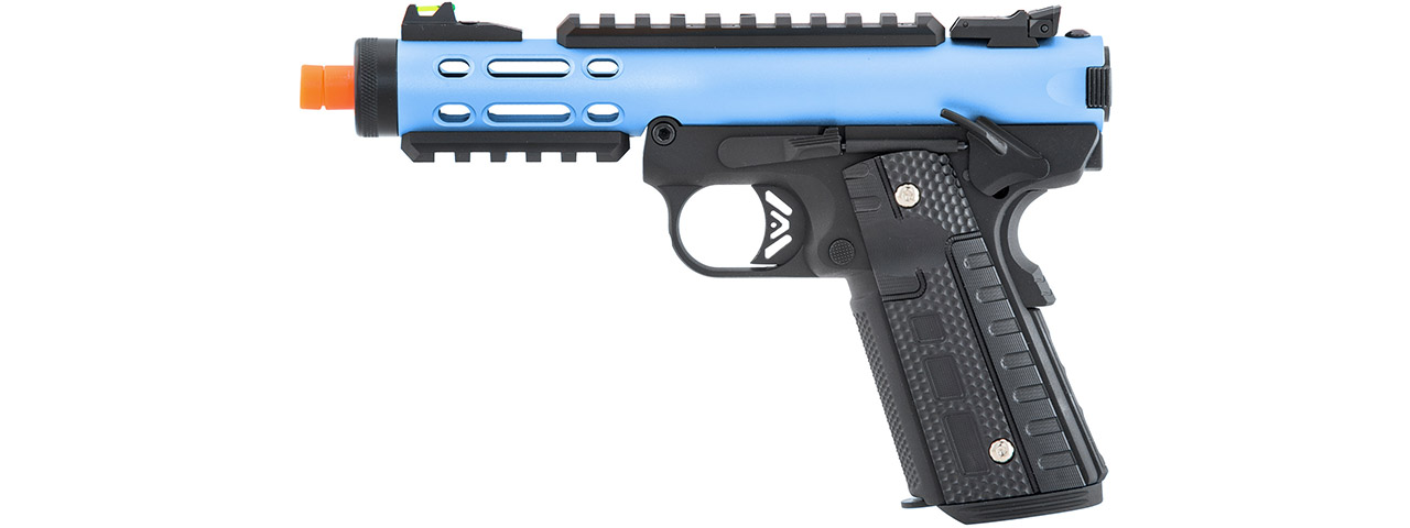 WE-Tech Galaxy 1911 Gas Blowback Airsoft Pistol (Color: Blue Slide w/ Black Lower) - Click Image to Close