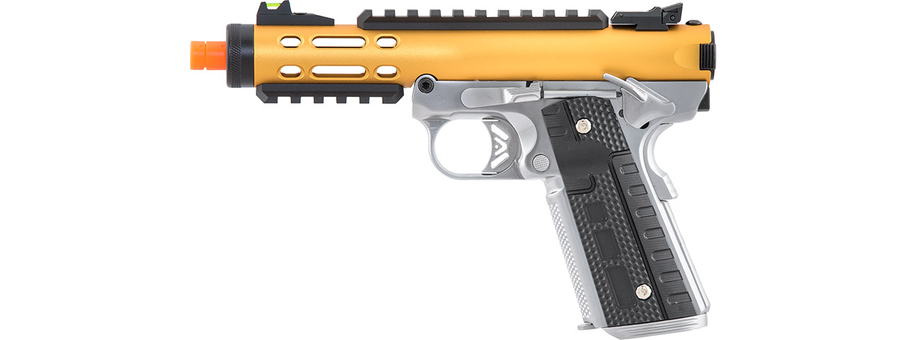 WE-Tech Galaxy 1911 Gas Blowback Airsoft Pistol (Color: Gold Slide w/ Silver Lower) - Click Image to Close