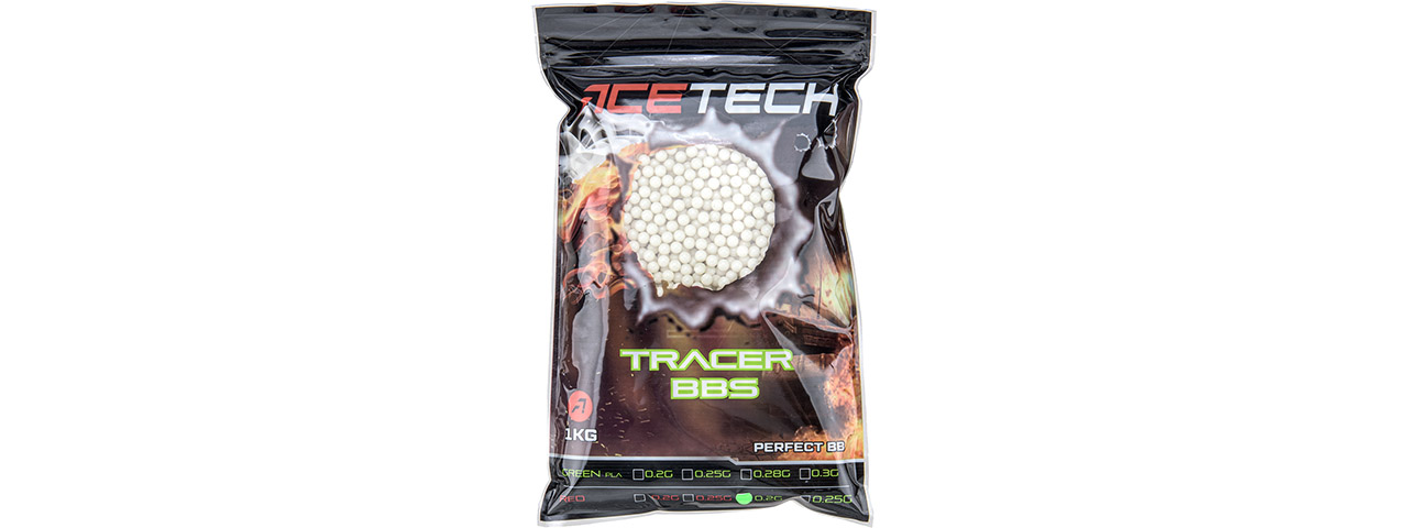 AceTech 1kg Bag of 0.20g Green Tracer BBs - Click Image to Close