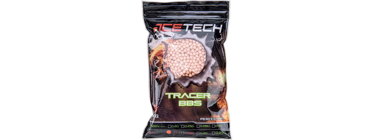 AceTech 1kg Bag of 0.20g Red Tracer BBs - Click Image to Close