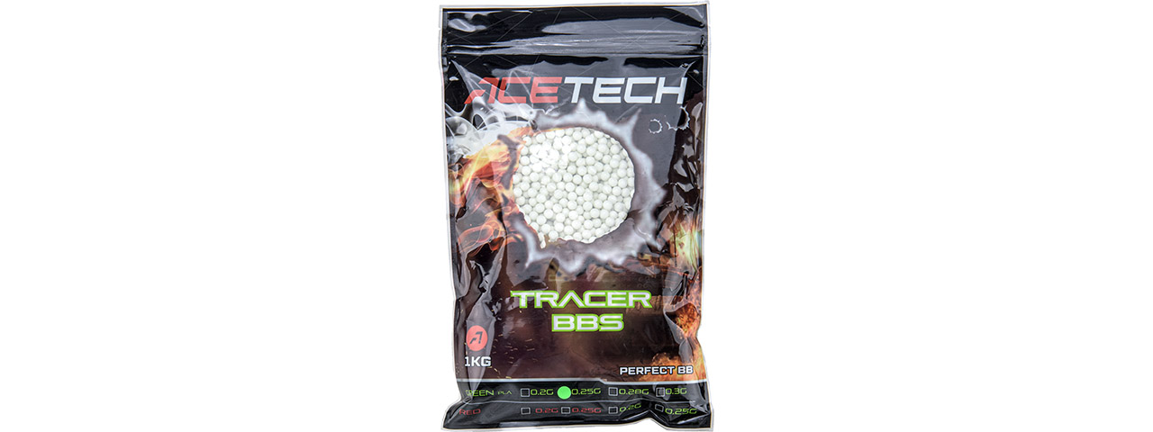 AceTech 1kg Bag of 0.25g Green Tracer BBs - Click Image to Close