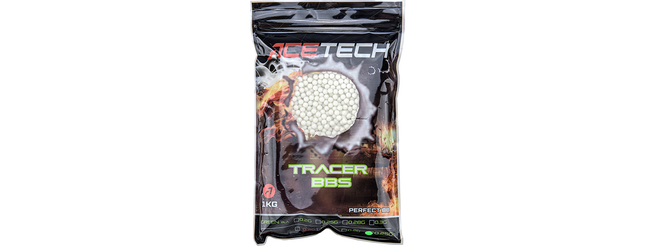 AceTech 1kg Bag of 0.25g Green Tracer BBs - Click Image to Close