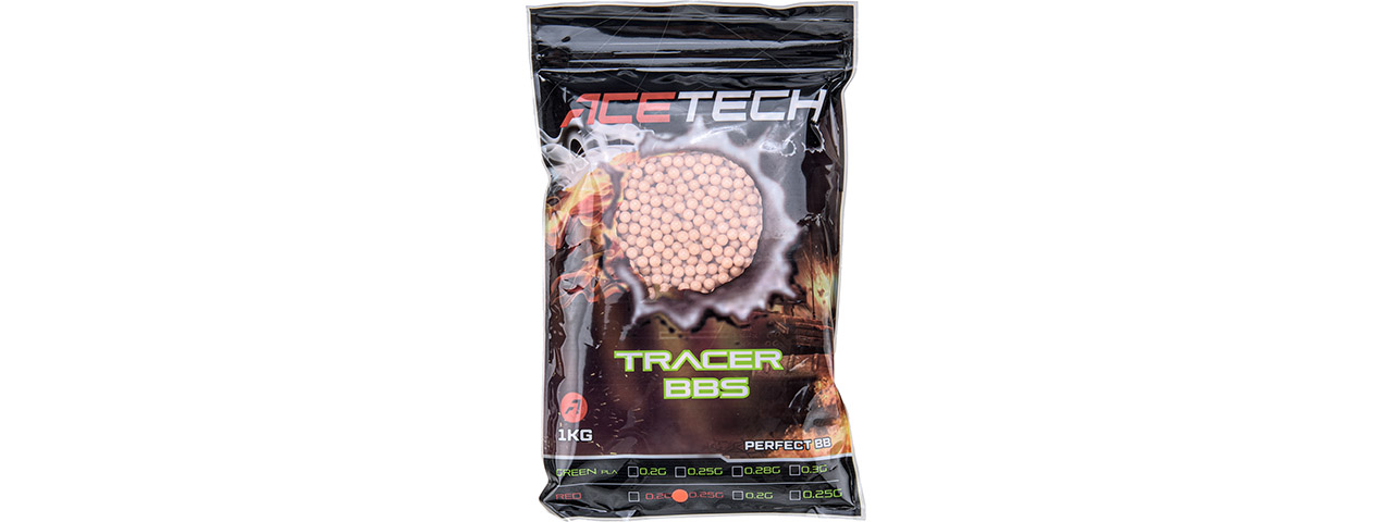 AceTech 1kg Bag of 0.25g Red Tracer BBs - Click Image to Close