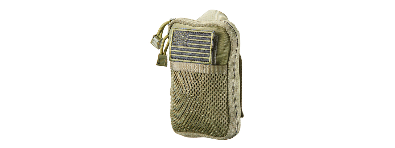 Code 11 Pocket Pouch with U.S. Flag Patch (Color: OD Green) - Click Image to Close