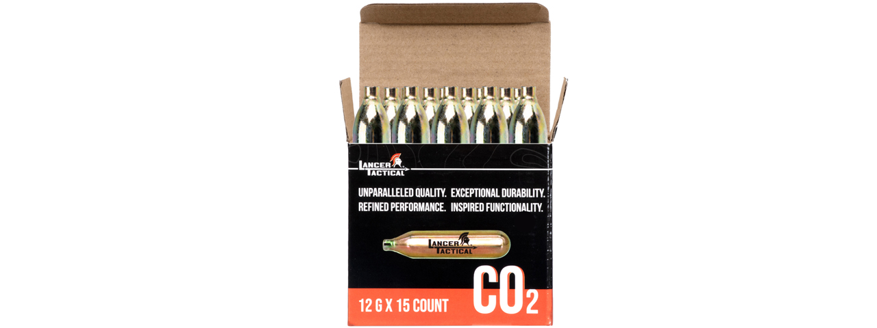 Lancer Tactical High Pressure 12 Gram CO2 Cartridges for Airsoft / Airguns (Pack of 15) - Click Image to Close