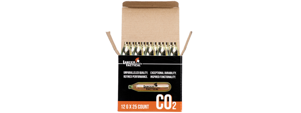 Lancer Tactical High Pressure 12 Gram CO2 Cartridges for Airsoft / Airguns (Pack of 25) - Click Image to Close